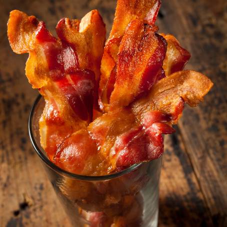 Crispy Bacon Slice Isolated on Bright White Background