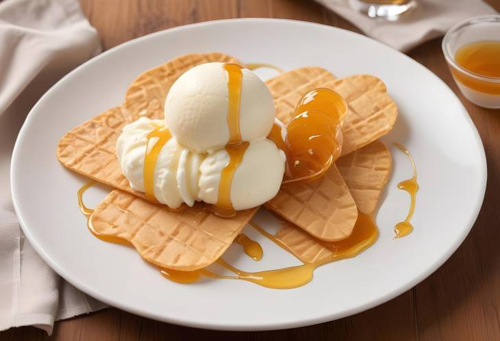 Crispy Thin Wafers with Tangy Yogurt Ice Cream  Honey Drizzle A Refreshing Light Dessert