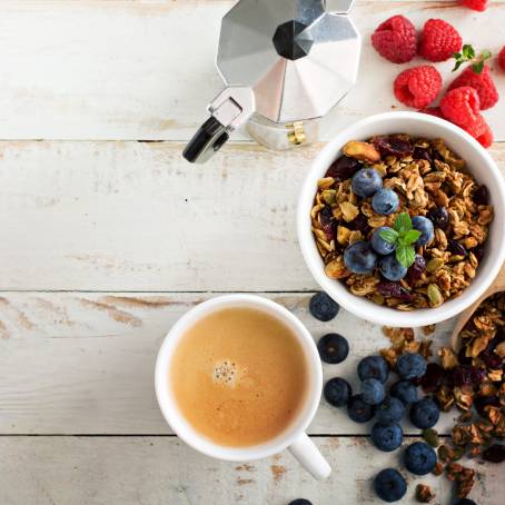 Crunchy Homemade Granola with Milk for Breakfast