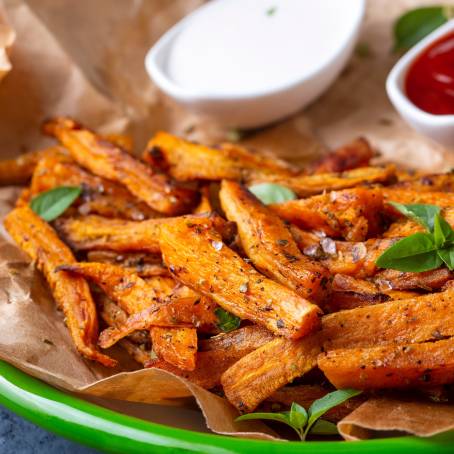 Crunchy Sweet Potato Fries with Homemade Ketchup and Mayo