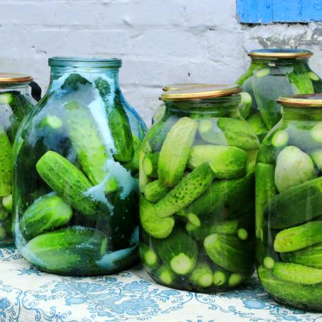 Cucumbers in Jars Preserved for Culinary Recipes and Food Preservation