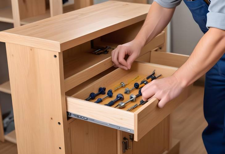 Custom Furniture Assembly by Expert Handyman Fixing Fasteners on Wooden Cabinet with Precision