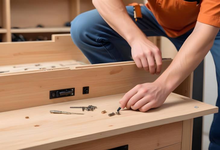 Custom Furniture Assembly by Handyman Fixing Fasteners on Wooden Cabinet with Professional Screw