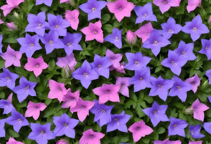 Cut Out Campanula Blue and Pink Flowers on White Background for High Quality Garden and Landscaping