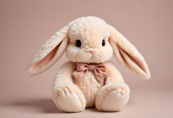 Cute Fluffy Stuffed Hare with Bow, Isolated Rabbit on White