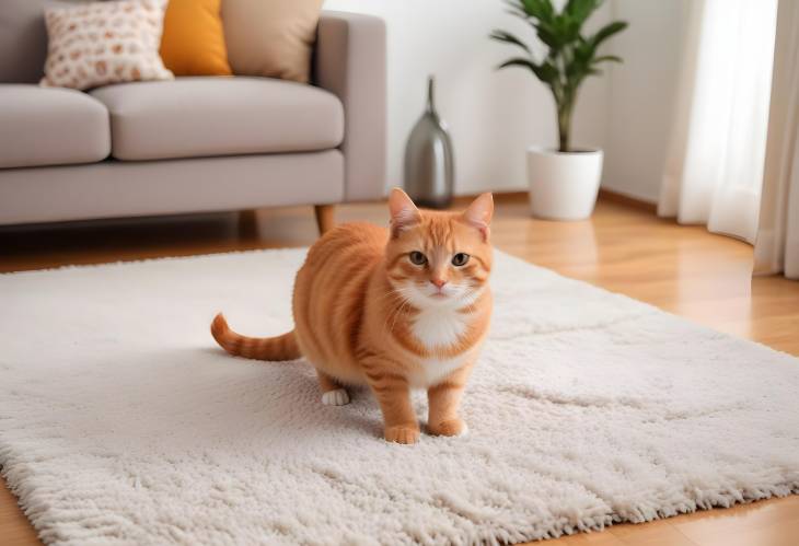 Cute Red Cat on Plush Carpet in Modern Living Room Decor