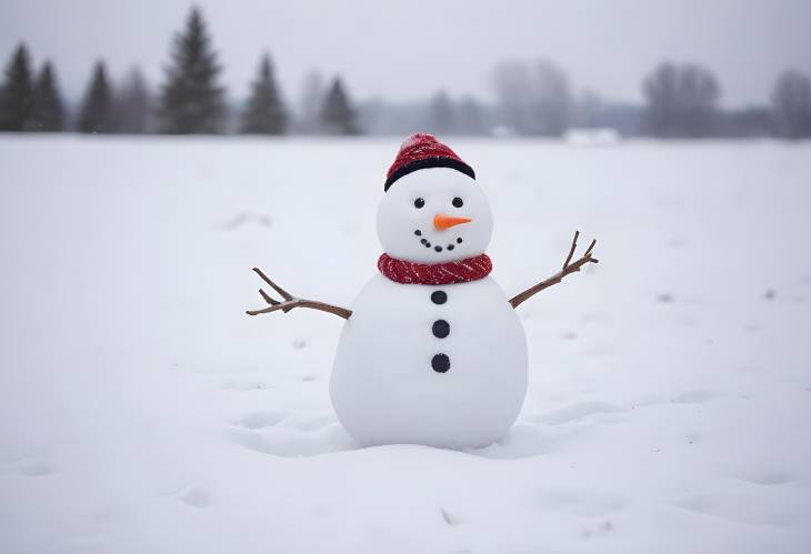 Cute Snowman Standing in a Snowy Field  Winter Joy and Wonder