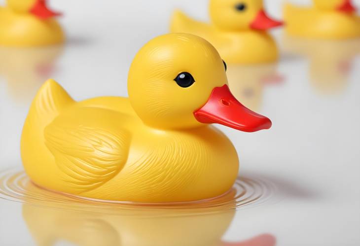 Cute Yellow Toy Duck with Red Beak on White Background