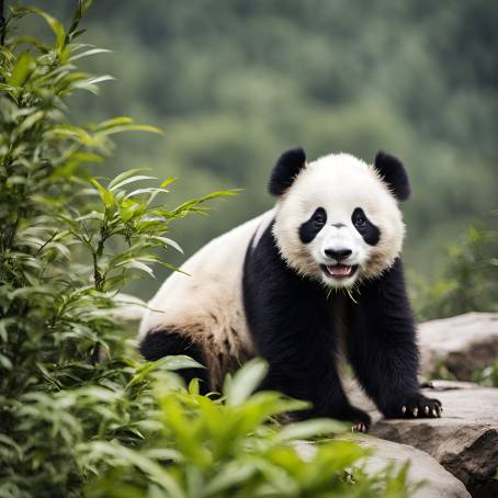 Cute Young Panda in Sichuan A Playful and Adorable Wildlife Scene