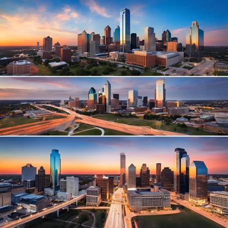 Dallas Cityscape at Sunset Blue Sky Over Texas Urban Horizon