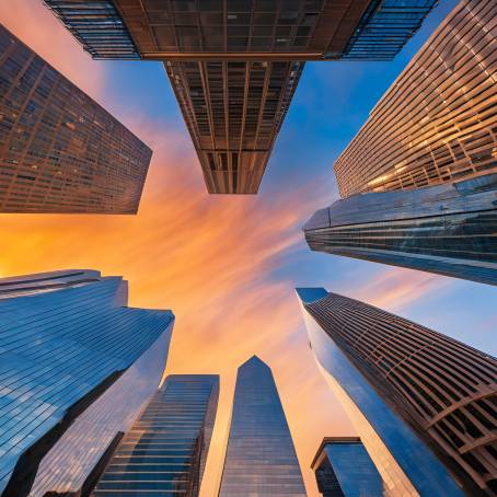 Dallas Cityscape Glowing at Sunset Texas Skyline Against a Serene Blue Sky