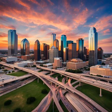 Dallas Skyline at Sunset A Texas Cityscape Framed by a Blue Sky