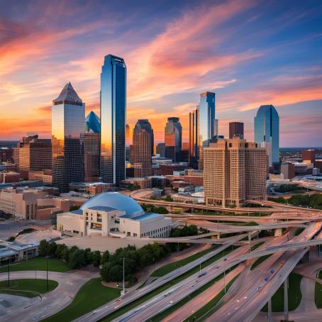 Dallas Skyline at Sunset Texas Urban Beauty Under a Blue Sky