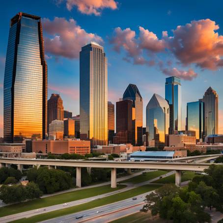 Dallas Sunset Skyline Texas Urban Charm Under a Blue Sky