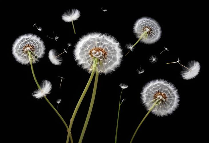 Dandelion Dreams White Seeds Floating on a Black Canvas