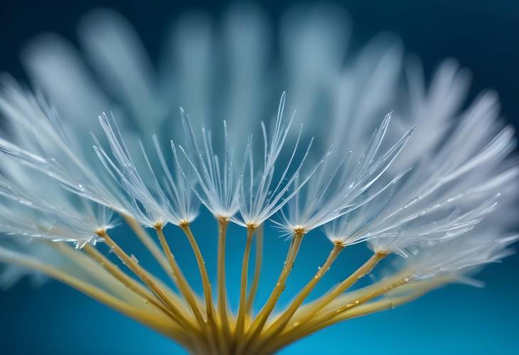 Dandelion Seed with Water Drop Macro Against BlueTurquoise Background