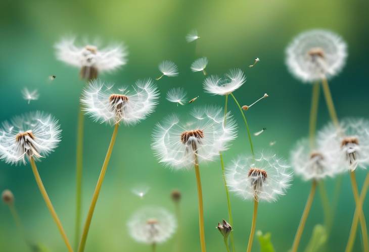 Dandelion Seeds Flying in the Wind CloseUp Macro