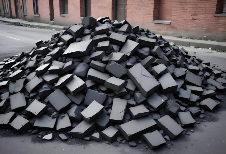 Dark Pile of Broken Asphalt and Stones from Collapsed Building