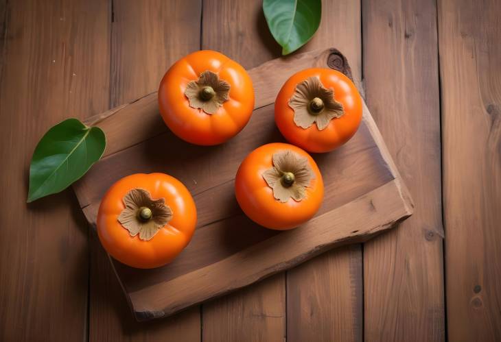 Dateplum or Sharon fruit, a ripe persimmon on a wooden background, a nutritious local treat