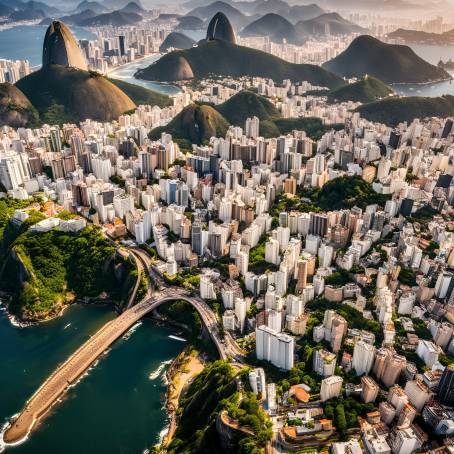 Dazzling Aerial View of Rio de Janeiro Skyline with Iconic Landmarks and Coastal Beauty