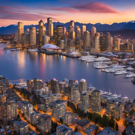 Dazzling Sunset Over Vancouver Downtown Skyline, British Columbia, Canada