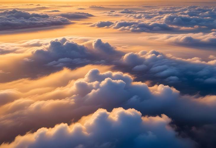 Dazzling Yellow Sunset Over White Clouds and Blue Sky Aerial Shot