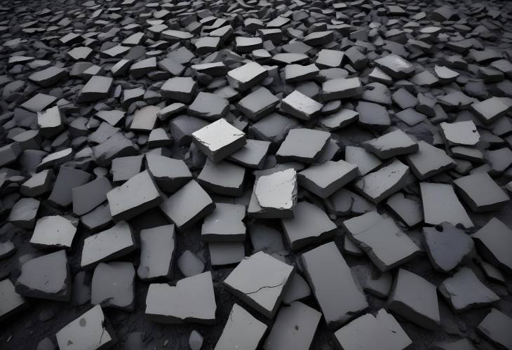 Debris of Broken Asphalt and Stones After Building Collapse