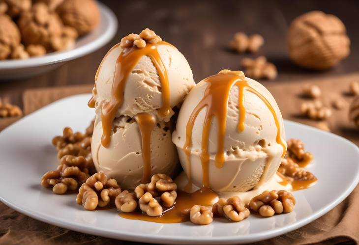 Decadent Walnut Caramel Ice Cream  Rich Caramel and Crunchy Walnuts in a Creamy Dessert, Detailed