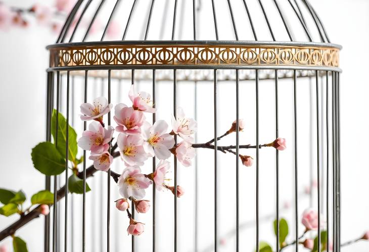 Decorative Bird Cage with Sakura Blossoms and Fruit Flowers for Weddings