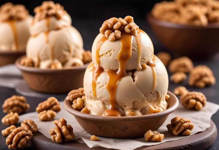 Delectable Walnut Caramel Ice Cream  Sweet Caramel and Crunchy Walnuts in a Creamy Delight, Front