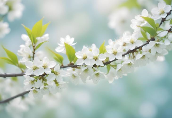 Delicate Bird Cherry Blossoms in Vintage Light Blue Pastel Spring Background