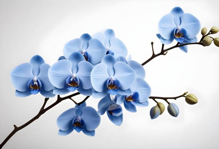 Delicate Blue Orchid Branch on a Pristine White Background