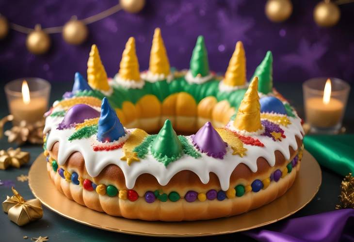 Delicious Bolo do Rei Christmas and Mardi Gras Kings Cake with Festive Elements