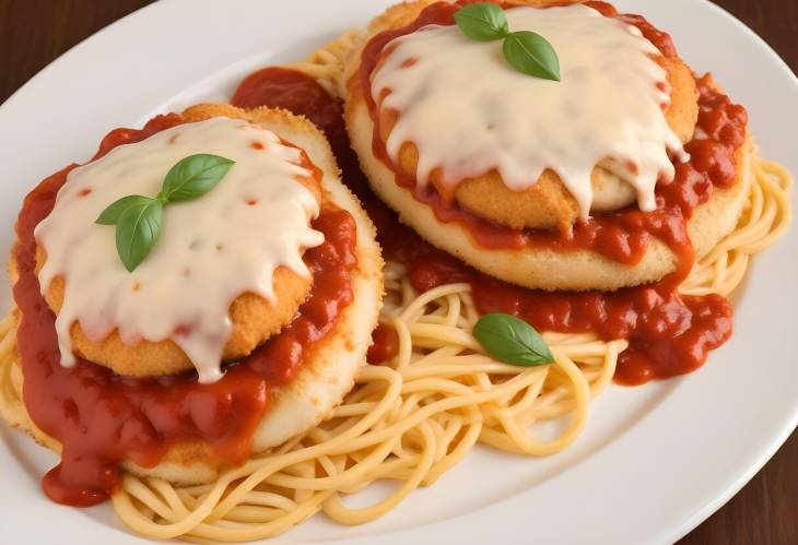 Delicious Chicken Parmesan Breaded Chicken Cutlets with Marinara Sauce and Gooey Melted Cheese