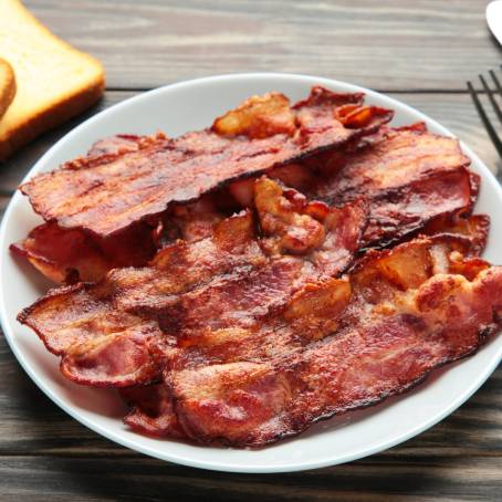 Delicious Crispy Bacon Slice Isolated with White Background