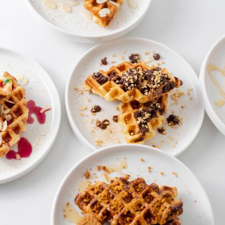 Delicious Croissant Waffle with Strawberry Slices Perfect for Cooking Content