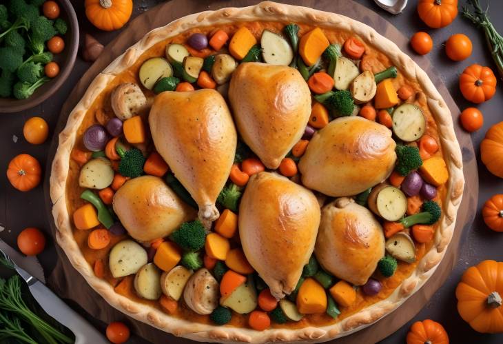 Delicious Crust Chicken with Pumpkin and Vegetables  Top View