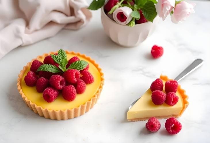 Delicious Custard Tart Topped with Fresh Raspberries Perfect for Dessert Lovers and Entertaining