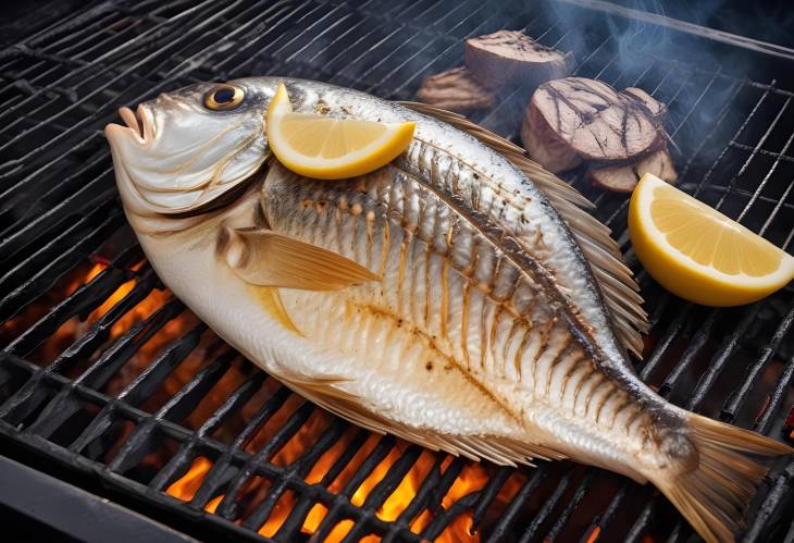 Delicious Dorada Fish Grilling on BBQ Capturing the Perfect Seafood Dish in Food Photography