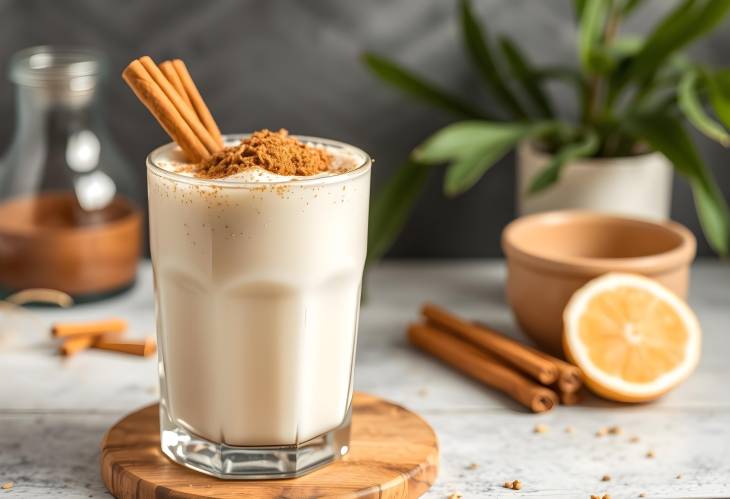 Delicious Horchata with Cinnamon Topping, Traditional Mexican Rice Milk Drink