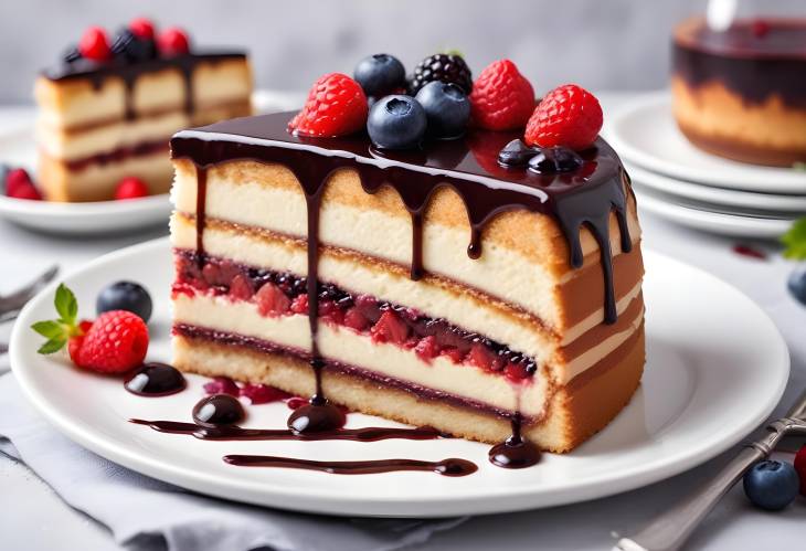 Delicious Layered Cake with Chocolate Drizzle