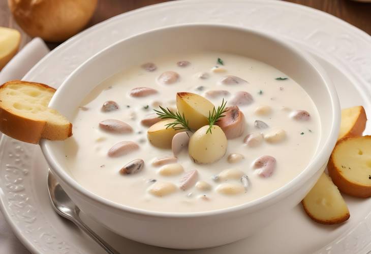 Delicious New England Clam Chowder Cream Based Soup with Clams and Potatoes