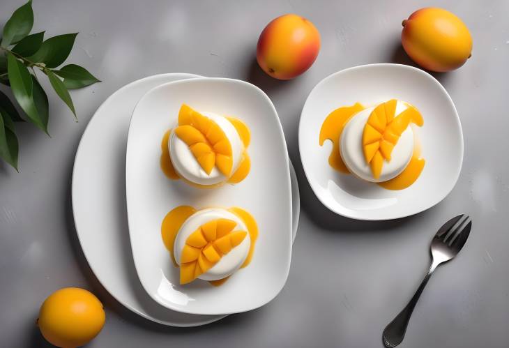 Delicious Panna Cotta Dessert with Mango and Orange on White Plate