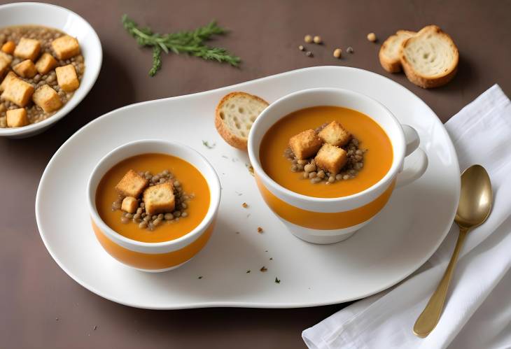 Delicious Pureed Lentil Soup with Croutons Creamy Lentil Soup with Crunchy Croutons