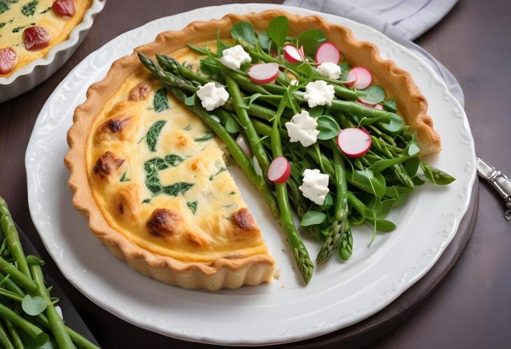 Delicious Quiche with Chicken, Asparagus, Feta, and Watercress Radish Salad