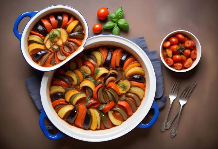 Delicious Ratatouille French Vegetable Stew with a Rainbow of Colors and Aromatic Herbs