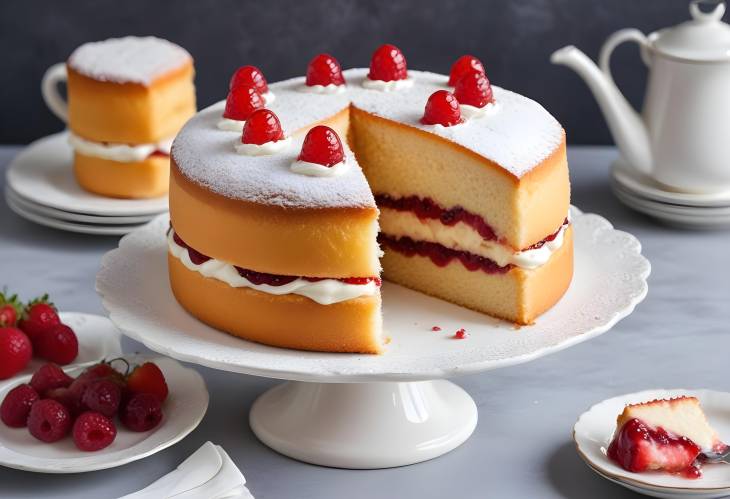 Delicious Victoria Sponge  Traditional Cake with Jam and Cream Filling, Fluffy Layers