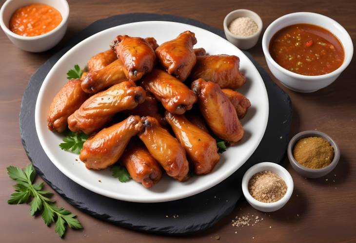 Deliciously Seasoned Chicken Wings with Flavorful Supplements and Sides