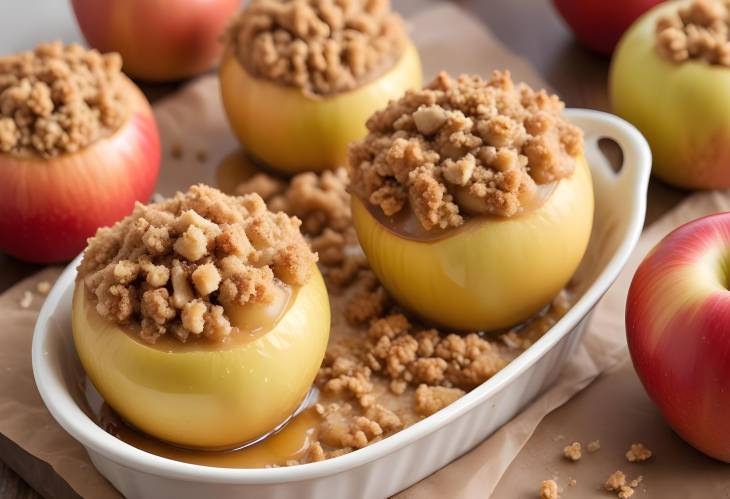 Delightful Apple Crumble Buttery Crumb Topping on Warm Baked Apples