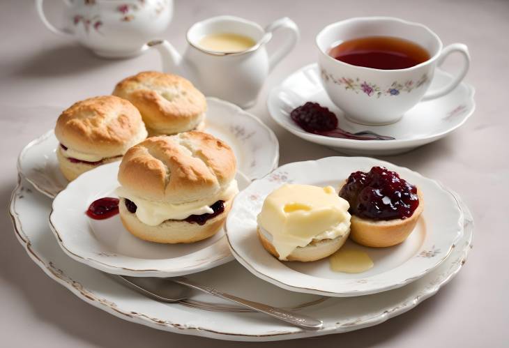 Delightful Clotted Cream Tea Classic Scones with Jam and Cream Served with Tea